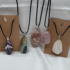 amethyst Quartz Agate 5 necklaces, 1.75 - 2.25” pendants all on 9” core SET of 5